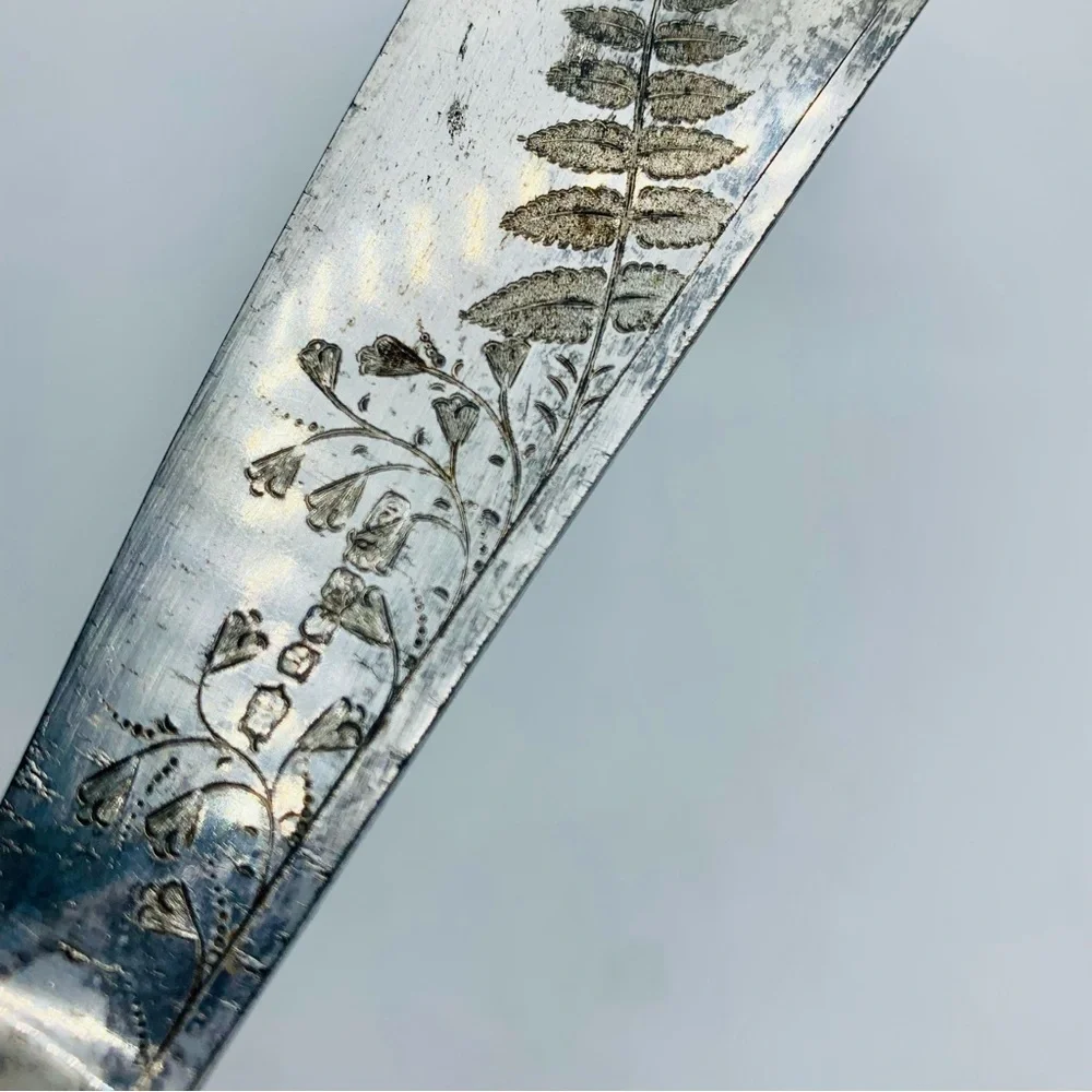 Antique Fish Knife Victorian Leaves Pattern  Silver Plate Engraved